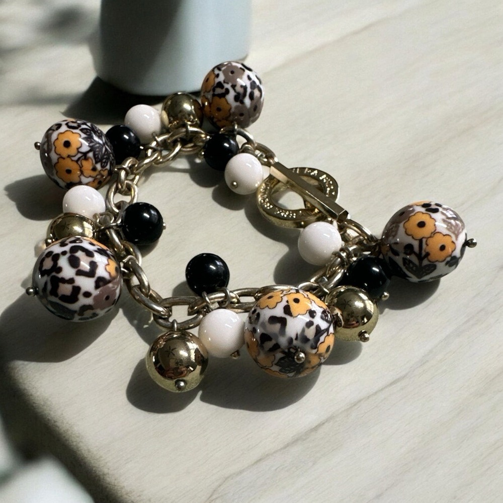 Vera Bradley Charm Bracelet Black White Gold Colorful Fun